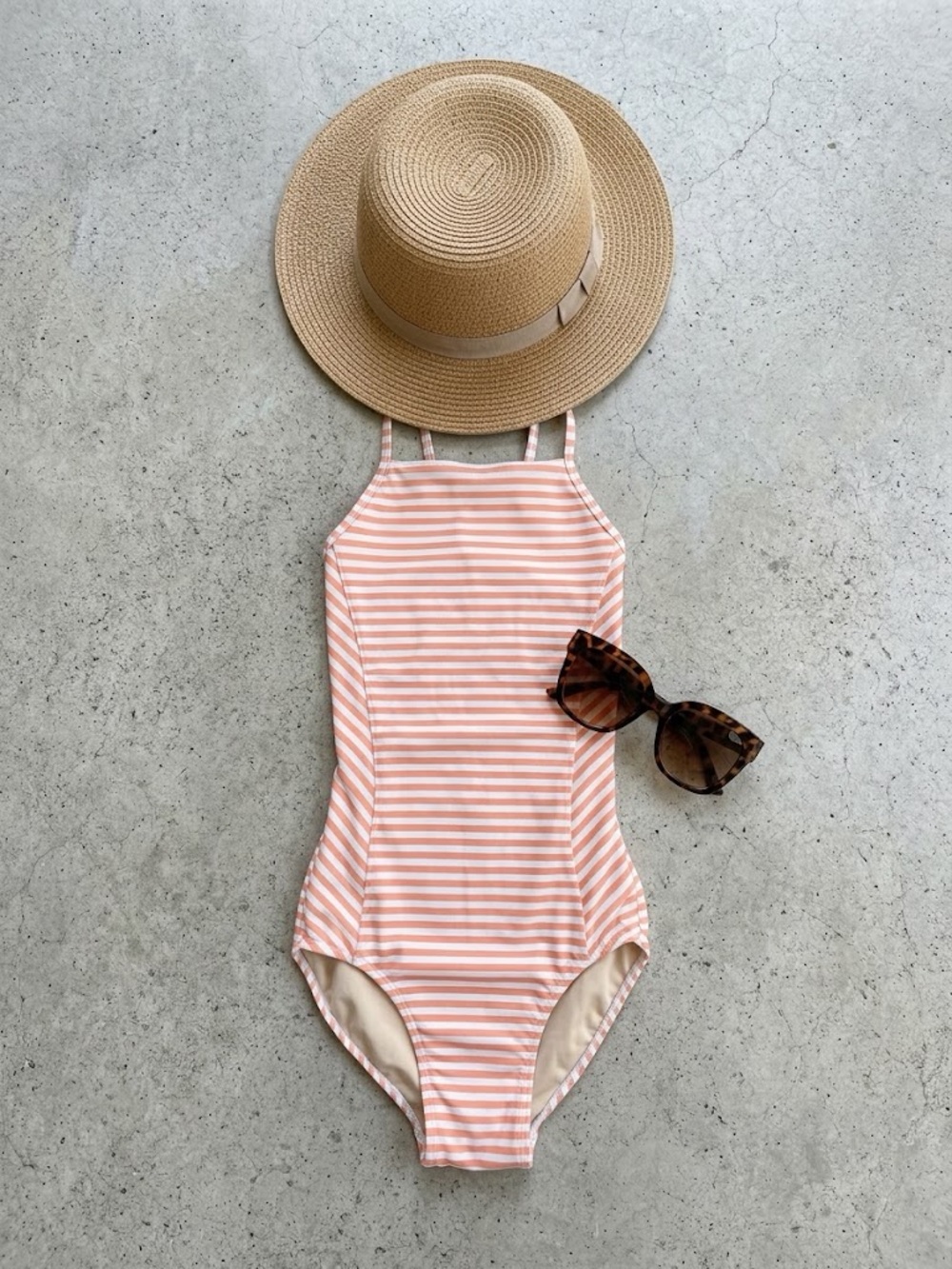 Albion Fit "The Weekender" One-Piece Swimsuit | Peach White Stripe XS